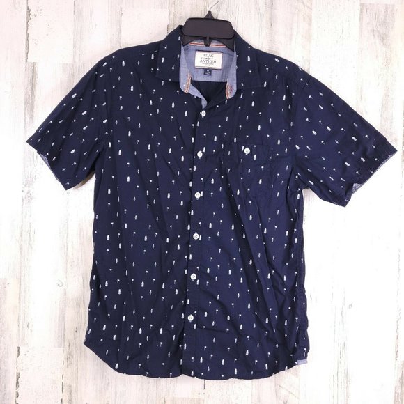 Flag & Anthem Print Cotton Button Down Shirt M - Picture 1 of 6